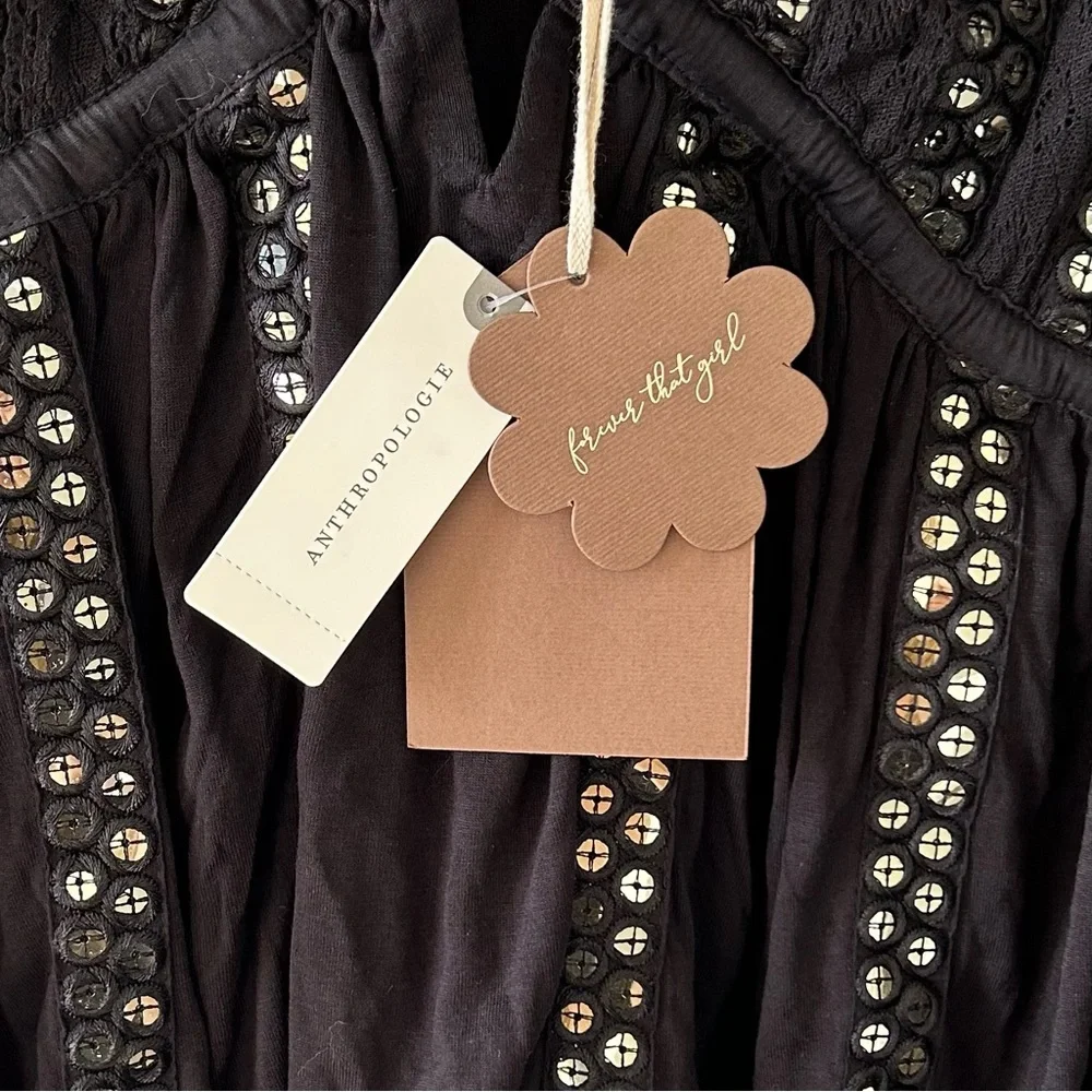 Anthropologie Black Sequin Embellished Top - Picture 4 of 11